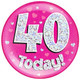 Giant '40 Today!' Pink Holographic Party Badge (1)