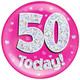 Giant '50 Today!' Pink Holographic Party Badge (1)