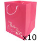 Bright pink fuchsia bag with white happy mothers day text, swirls and flowers design, marked as sold in packs of 10 items.