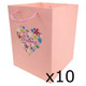 Pastel pink flower bag with "happy mother's day" floral heart design. The image shows that the bag is sold in packs of 10 items.