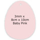 An Easter egg acrylic shape, in a baby pink colour with one hole at the top, supplied by Nancy Loves.