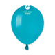 A 5” standard turquoise latex balloon, manufactured by Gemar.