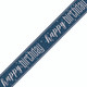 A 9ft navy blue banner with silver writing reading "happy birthday", manufactured by Unique.