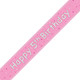 A 9ft pink banner with happy 5th birthday message in silver foil, manufactured by Unique.
