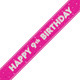 A 9ft bright pink party banner with 9th birthday message printed in silver foil, manufactured by Unique.