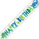 A 9ft white, bright green and bright blue printed dinosaur foil birthday banner, manufactured by Unique.