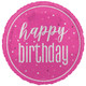A 18 inch Happy Birthday Pink Glitz Foil Balloon, manufactured by Unique!