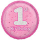 An 18 inch 1st Birthday Pink Glitz Foil Balloon, manfactured by Unique!