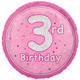 An 18 inch 3rd Birthday Pink Glitz Foil Balloon, manufactured by Unique!