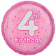 An 18 inch 4th Birthday Pink Glitz Foil Balloon, manufactured by Unique!