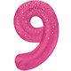 A 34 inch Unique Pink Glitz Number 9 Foil Balloon, manufactured by Unique!