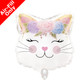 An foil cat head balloon with floral details, manufactured by Oaktree.