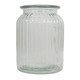 A clear ribbed glass jar vase