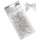 A pack of 12 Silver Satin Ribbon Bows, each one measuring 5cm!