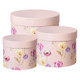 A set of 3 pale pink flora hat boxes, manufactured by Oasis.