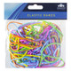 A bag of assorted sized neon coloured elastic bands