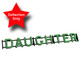 A floral foam display, spelling out the word 'DAUGHTER', manufactured by Oasis.