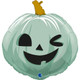 A green funny face pumpkin foil balloon A green funny face pumpkin foil balloon