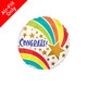 A 9 inch foil balloon with a rainbow shooting star design and congrats message