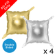 A pack of 4 14 inch Gold & Silver Square Foil Balloon Panels, manufactured by Party Deco.
