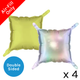 A pack of 4 14 inch Iridescent Silver & Neon Yellow Square Foil Balloon Panels, manufactured by Party Deco.
