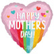 An 18 inch Mother's Day Bright Stripes Heart foil balloon.