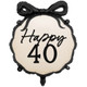 A 19 inch Happy 40 Black Bow Foil Balloon.