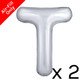 A pack of 2, 16 inch Prima Silver Letter T foil balloons.