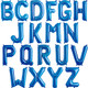 A bargain box containing over 100 16 inch blue letter balloons. A bargain box containing over 100 16 inch blue letter balloons.