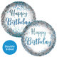 An 18 inch Happy Birthday Blue & Silver Foil Balloon, manufactured by Sensations.