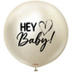 A White Gold 36 inch Hey Baby Heart Printed Latex Balloon, manufactured by Kalisan.