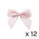 A pack of 12 5cm Blush Pink Satin Self Adhesive Ribbon Bows.