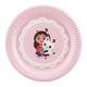 A Pack of 6 Gabby's Dollhouse Pink Paper Plates, manufactured by PartyDeco.