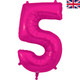 A 34 inch Bright Pink Number 5 Foil Balloon, manufactured by Oaktree.