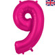 A 34 inch Bright Pink Number 9 Foil Balloon, manufactured by Oaktree.