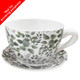 A Eucalyptus Ceramic Teacup with Saucer.