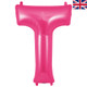 A 34 inch Oaktree Pink Letter T Foil Balloon, manufactured by Oaktree.