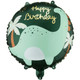 An 18 inch Happy Birthday Green Brontosaurus Foil Balloon, manufactured by PartyDeco.