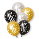 A retail pack of 6 12 inch Glitz Number 16 Assorted Latex Balloons, manufactured by Unique.