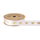 A reel of Light Pink Golden Hearts Satin Ribbon, measuring approx. 25mm x 10m.