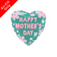 A 9 inch Happy Mother's Day Turquoise & Pink Daisy Heart Foil Balloon, manufactured by Grabo.