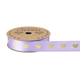 A reel of Lilac Golden Hearts Satin Ribbon, measuring approx. 25mm x 10m.