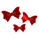 A pack of 12 metallic red 3D bow adhesive decorations, manufactured by Oaktree.