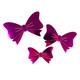A pack of 12 metallic fuchsia 3D bow adhesive decorations, manufactured by Oaktree.