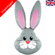 A 35 inch grey cute rabbit head foil balloon, manufactured by Oaktree.