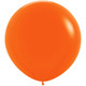 A bright orange balloon with a diameter of 3ft, manufactured by Sempertex.