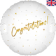An 18 inch Congratulations White Elegant Sparkle Holographic Foil Balloon, manufactured by Oaktree.