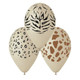 A pack of 25 13 inch Giraffe Print Latte Latex Balloons, manufactured by Gemar.