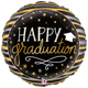 An 18 inch Happy Graduation Satin Metallic Stripes Foil Balloon, manufactured by Betallic.