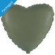 An 18 inch Matte Olive Green Heart Foil Balloon.